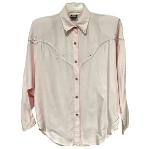 NWOT Vintage 1980's Judy Knapp Cali Pink Women's Pearl Buttons Western Top sz M